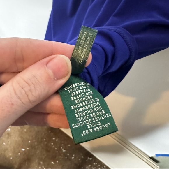 Vtg Ralph Lauren Midi Front Tie Pocket Dress True Blue Sz S 4 13x40” 3/4 Sleeve - Picture 4 of 11